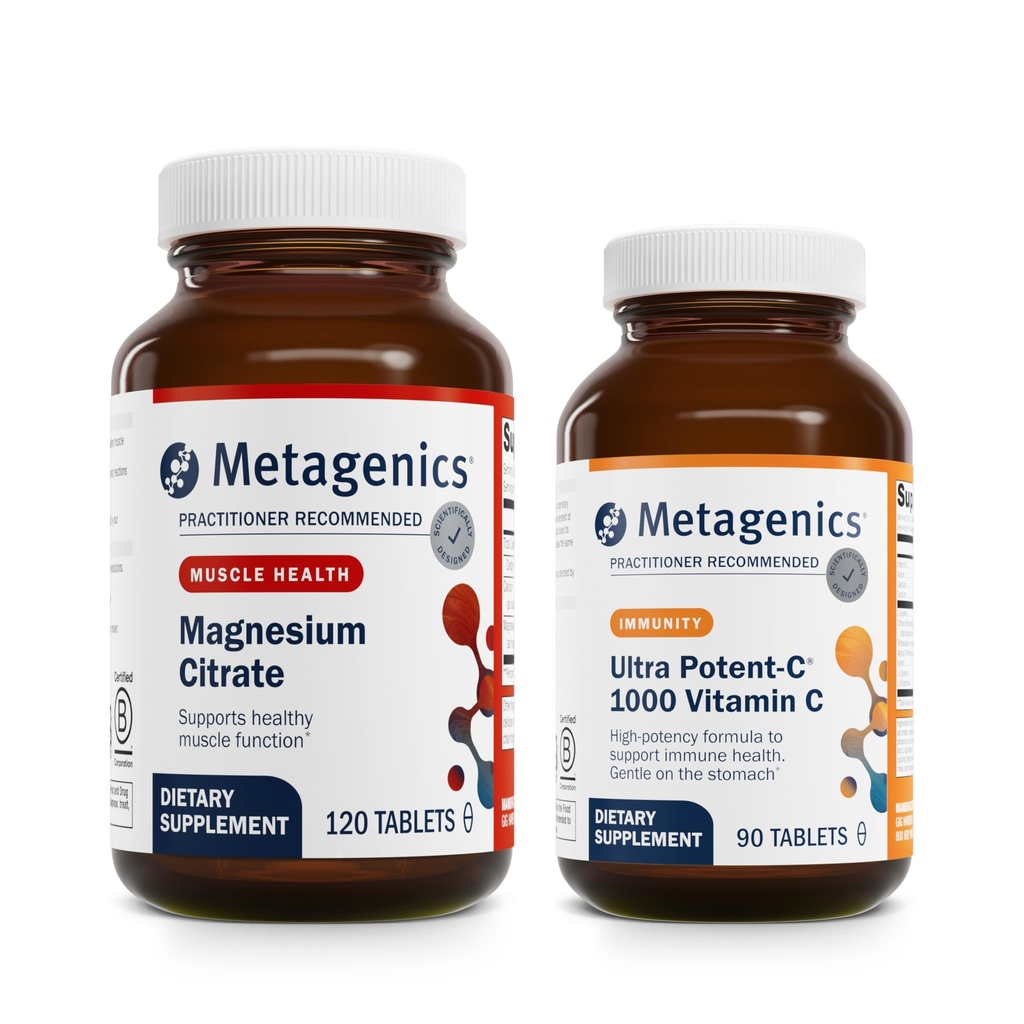Metagenics Bundle - Mag Citrate & Ultra Potent-C 1000-120 Count of Mag Citrate for Muscle & Bone Health Support - 90 Tablets of Ultra Potent-C 1000 for Immune Support