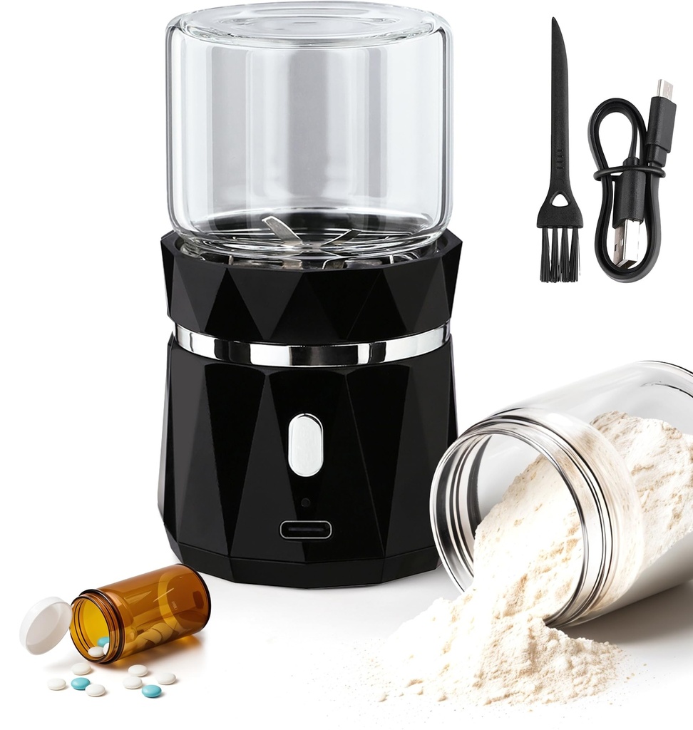 Electric Pill Crusher Grinder - Fine Powder Automatic Grinder to Pulverize Multiple Pills Small Large Medication for Elderly & Pets - Portable Cordless Crusher