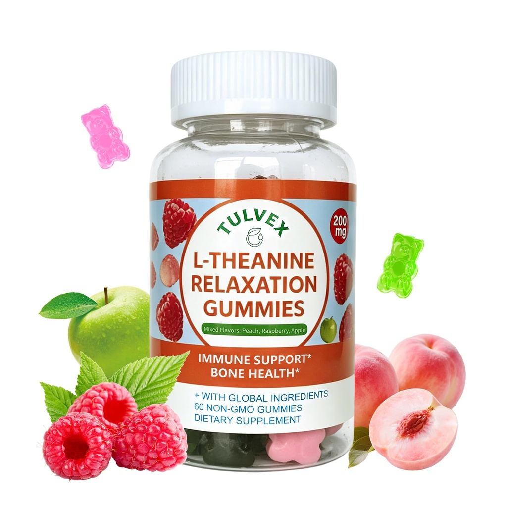 L-Theanine Calm Gummies 200mg, Sugar-Free Liposomal L Theanine Supplement for Brain, Relax, Zzz, Stress,Fast-Acting Calm & Mood Support, Vitamin B6, Vegan,Non-GMO