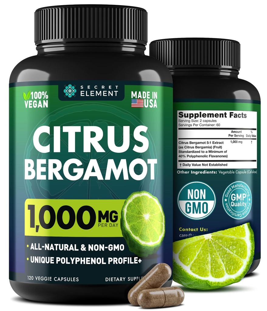 Citrus Bergamot 抽取 1000 mg - Citrus Bergamot 心脏、免疫系统支持和健康老龄化补充剂 - 纯洁,Vegan Bergamot Capsules