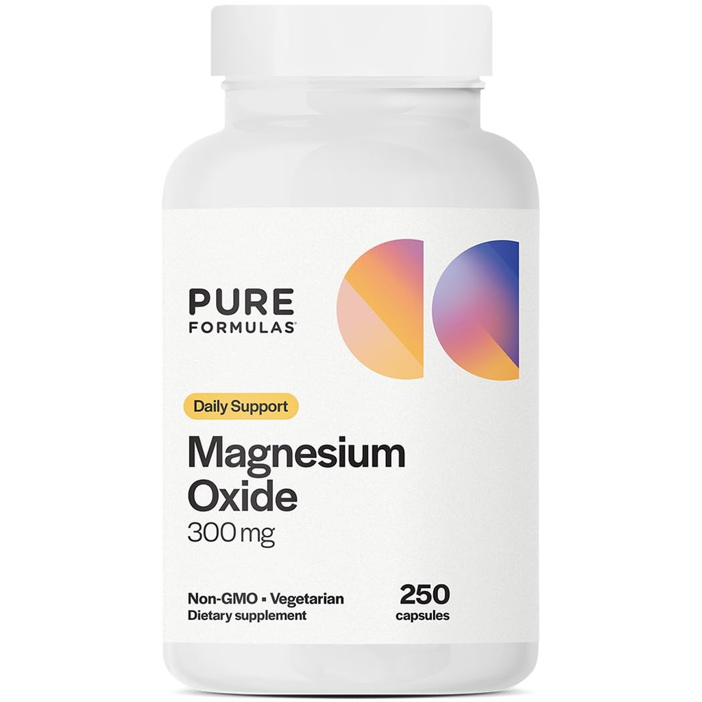 PureFormulas Magnesium Oxide 300 mg – Healthy Heart, Relaxation, Immune Support, Non-GMO Vegetarian Capsules – 250 Count