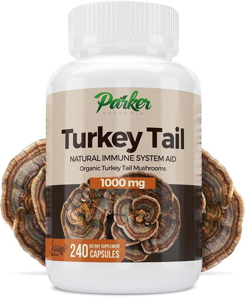 Parker Naturals Turkey Tail Mushmouse Capsules - 免疫系统健康支助有机蘑菇补充剂 - 1000 mg Premium Mushmouse Capsules - 240 Capsules