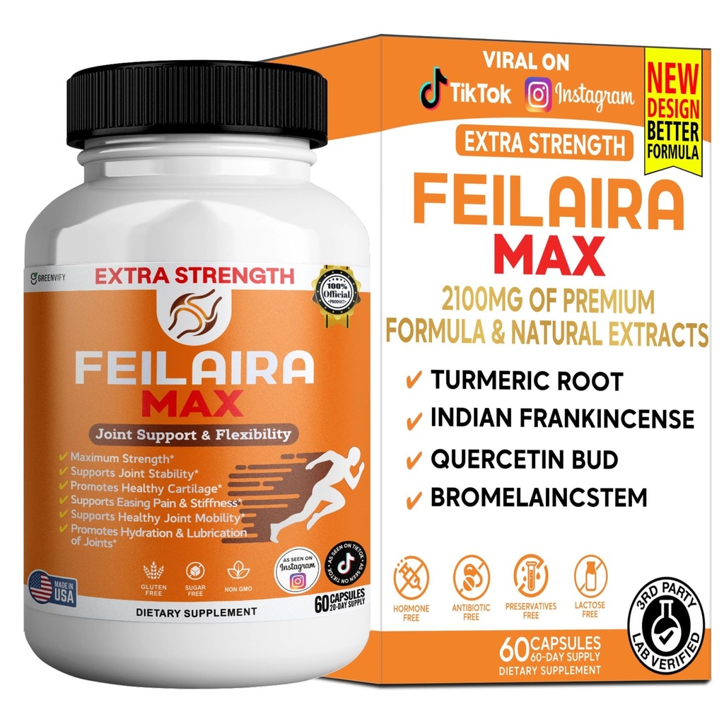 Feilaira Max Extra Strength Joint Support Supplement, Glucosamine Complex for Mobility, 60 Capsules
