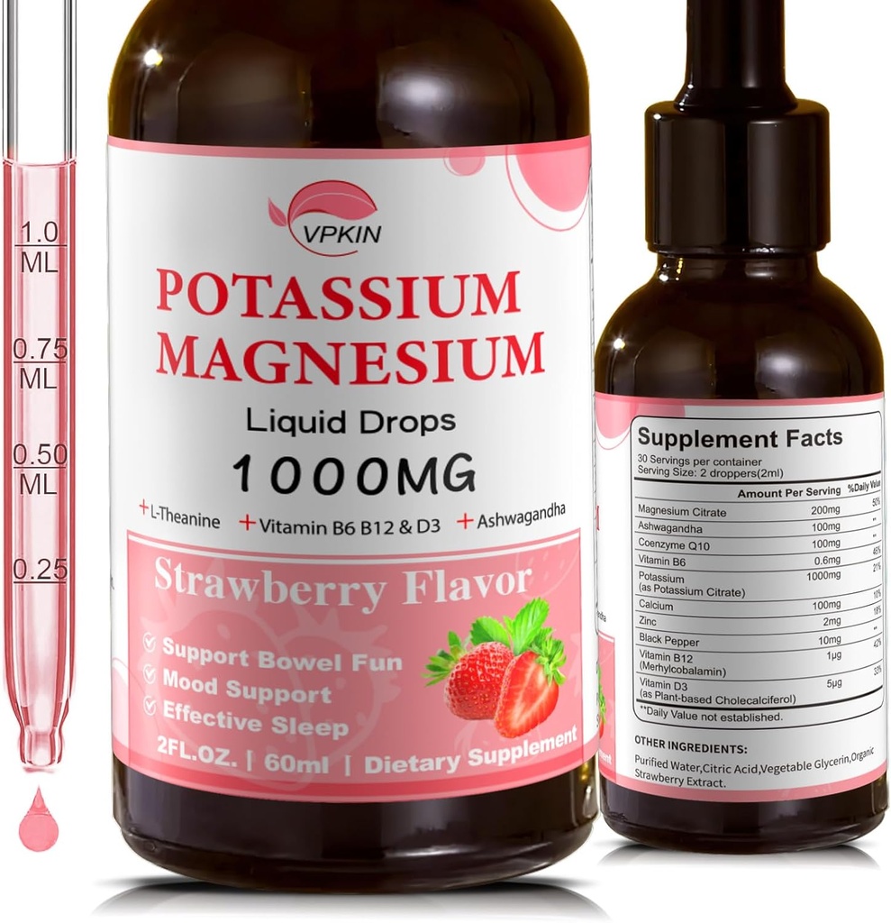 甘油酸钾补充剂,甘油酸镁液滴,甘油酸镁1000mg,阿斯瓦甘达,辛克,支持Clam和支持免疫系统(Strawberry,2 FL.OZ.)