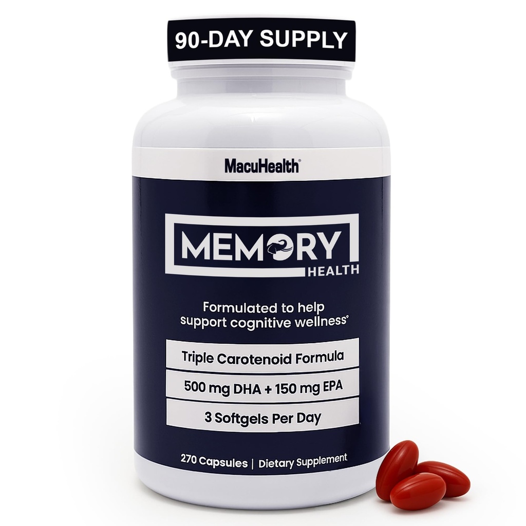 Memory Health Softgels with Omega-3, Carotenoids, and Vitamin E – Designed for Mental Focus, Energy, and Enhanced Clarity - (270 Softgels, 90 Days Supply)