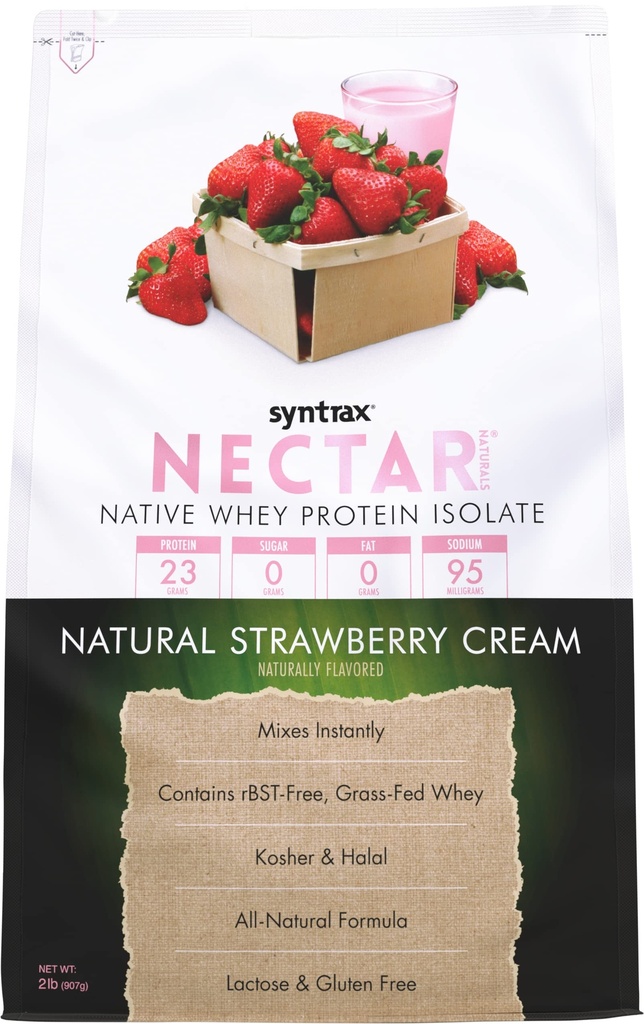Syntrax Nectar Naturals, All Natural Whey Protein Isolate, Smooth & Juicy, Natural Strawberry Cream, 2 lbs.