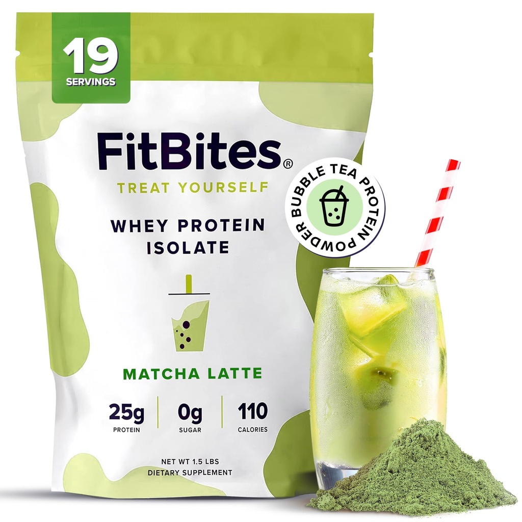 100% Whey Isolate Protein Powder (Matcha Latte), 5.9g BCAAs, Gluten Free, Zero Sugar, Fast Absorbing, Easy Digesting