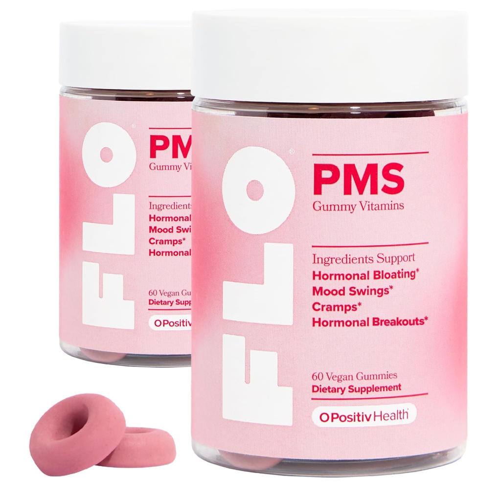 O Positiv FLO PMS Gummys for Women - 主动的 PMS 救济 - 目标激素突袭,Bloating, Cramps, & Mood Swings with Chasteberry, Vitamin B6, & Lemon Balm - PMS Gummys (Pack of 2)
