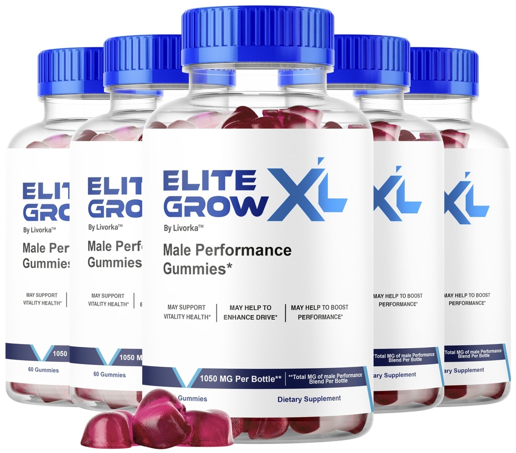 (5 Pack) Elite Grow XL Gummies, Official EliteGrow XL Supplement Support for Men Premium Formula - All Natural EliteGrowXL Gummys, 300 Gummies for 5 Months