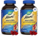 Nature's Way Alive! Men’s 50+ Daily Gummy Multivitamins, Supports Healthy Brain, Eyes, Heart*, B-Vitamins, Gluten-Free, Fruit Flavored, 150 Gummies (Packaging May Vary), (Pack of 2)