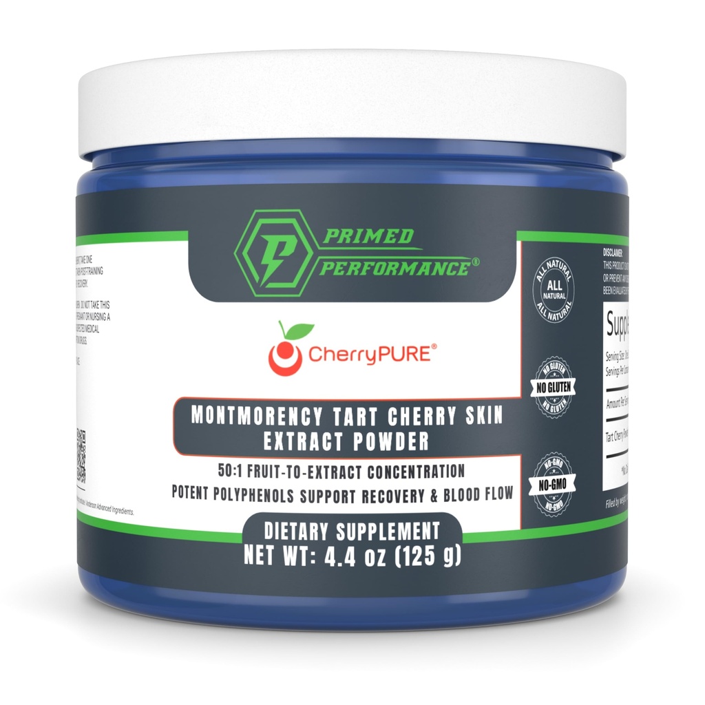 CherryPURE® Tart Cherry Powder, Skin-Derived Montmorency Cherry for Daily Recovery, 125g (250 Servings)