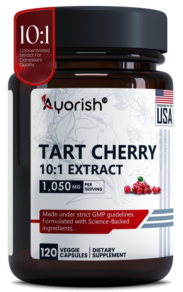 Tart Cherry Capsules 1050mg 120 Count Tart Cherry Extract 10:1 Antioxidant Supplement Plant Based Fruit Extract Capsules Vegan Non GMO