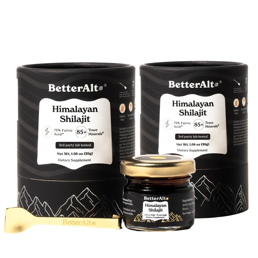 更好的Alt Pure Himalayan Shilajit Resin 包装,2 高概率黄金等级 150 服务于能量助推和免疫支持,85+ Trace Minerals,75+Fulvic Acid,配有实验室测试报告 400 mg