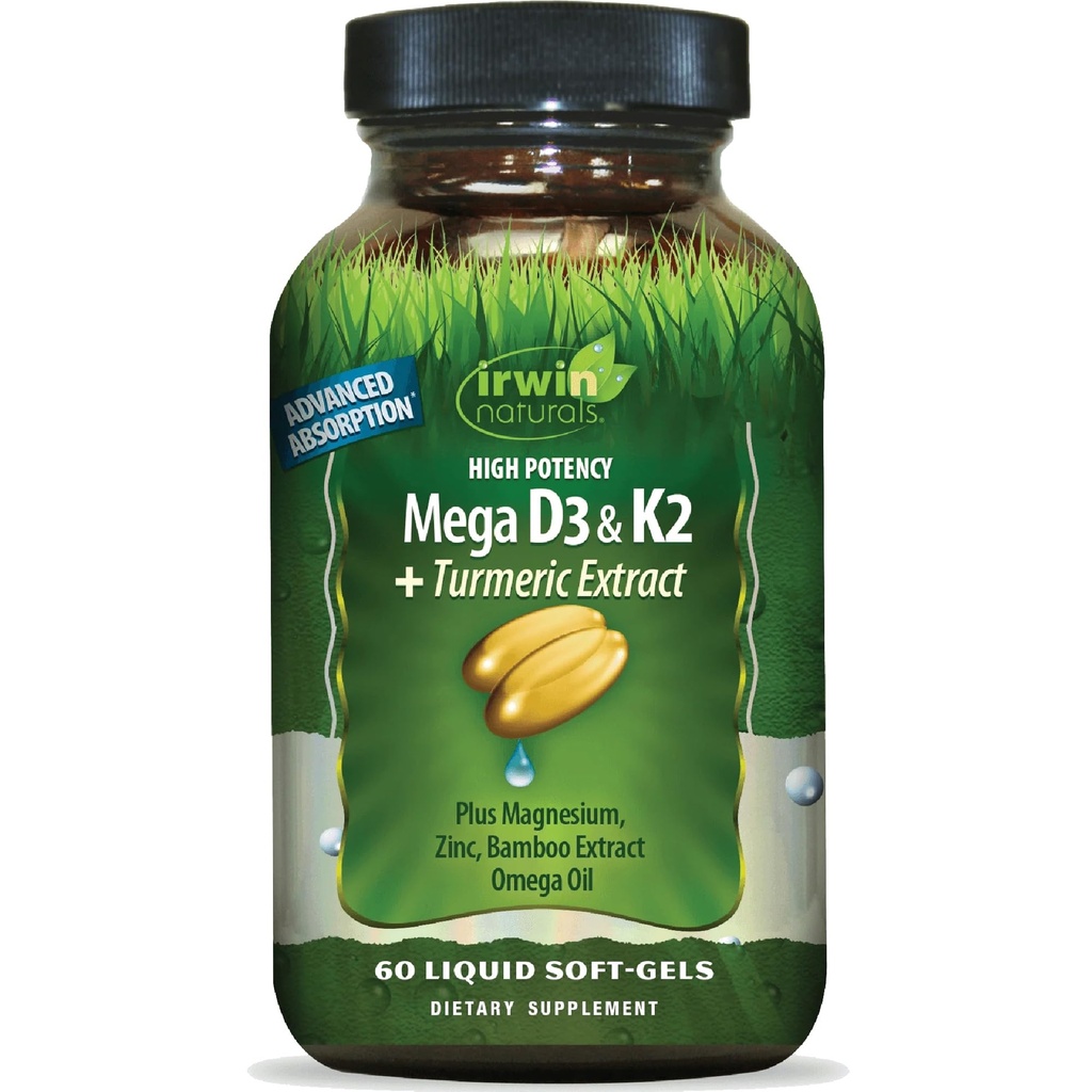 Irwin Naturals HighPotency Mega D3 & K2 + Turmeric 提取器 — 60 液态软胶