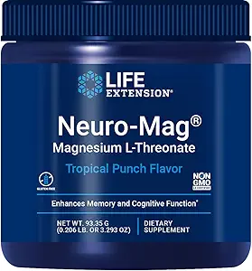 寿命延长 Neuro-Mag 镁 L-Threonate 粉末 热带冲锋 - 3.293 Ounce