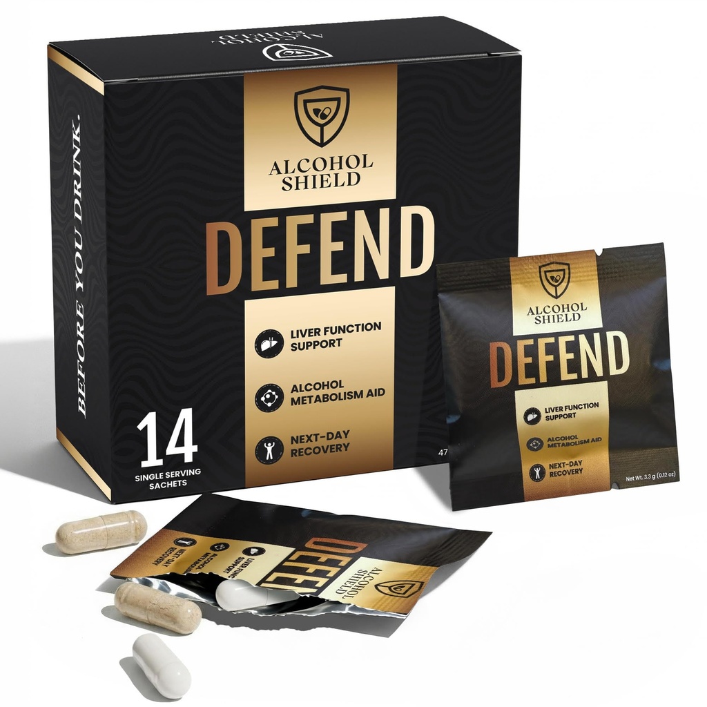 Defend Hangover Supplement | DHM + NAC | Feel Better After Drinking | Alcohol Recovery & Liver Support | Electrolytes & B Vitamins | 14 Sachets