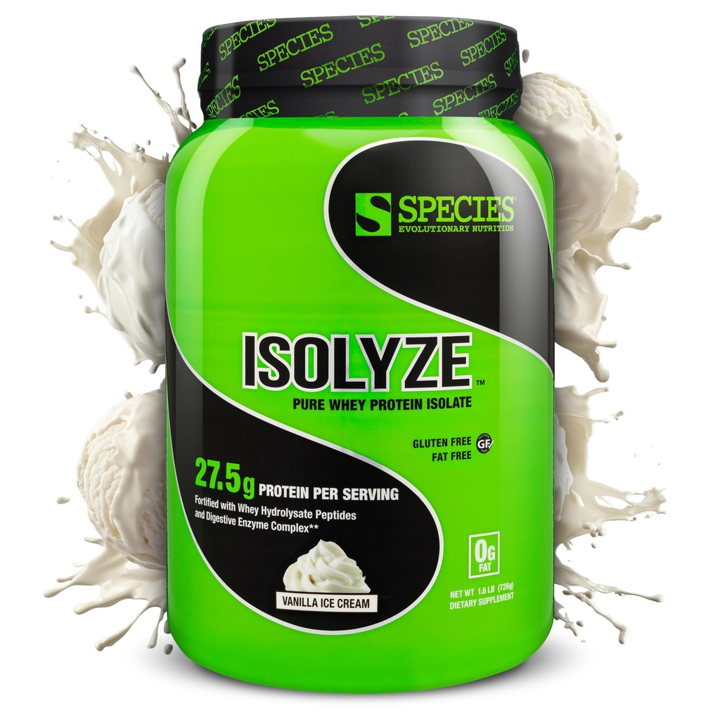 物种营养Isolyze Whei蛋白粉,100%Whei 隔热用于肌肉建筑,27.5g 蛋白质Per Scoop,无糖和低脂肪(Vanilla Ice Cream,22种服务)