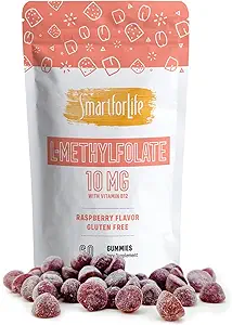 Smart for Life L-Methylfolate Gummys 配有维生素B12 Raspberry Flavor - 10mg - 60 Gummys - 活性Folate 5 MTHFR 支持补充专业力量 - 医生设计甲基Folate
