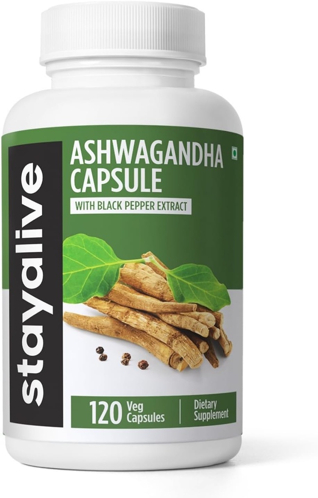 将Ashwagandha与黑辣椒一起活下来,10:1 提取物,120 药丸,100% 纯根粉,超强盖,Non-GMO & Gluten Free Ashwagandha 男女补充物