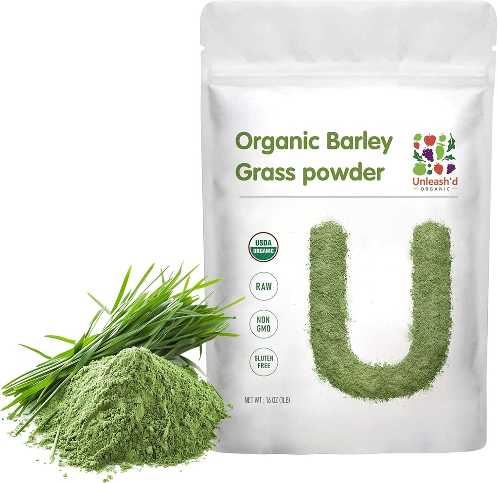 UNLESH'D ORGANIC 大麦草粉 1英镑 纯有机、富含维生素、矿物、纤维和抗氧化剂的超食品绿色