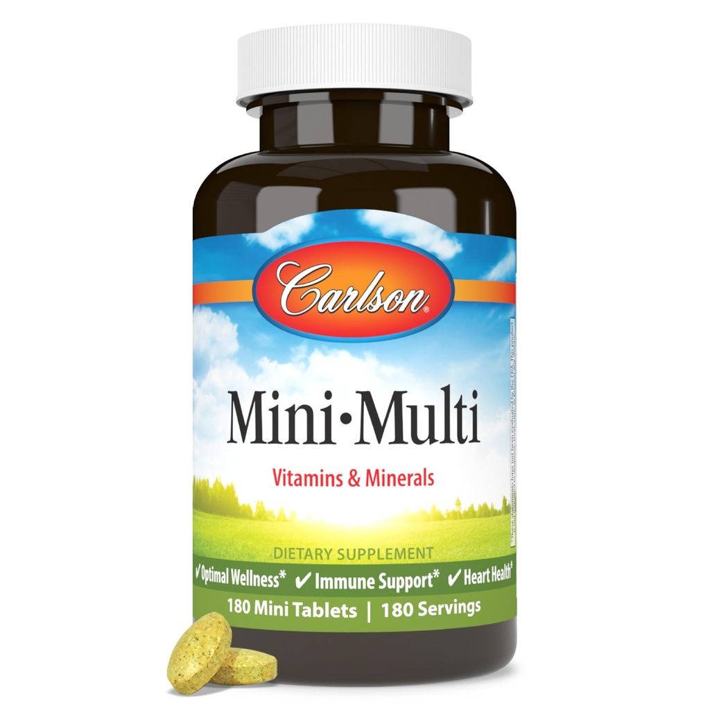 Carlson - Mini-Multi, Small Multivitamin Tablets, Vitamins & Minerals, Immune Support & Heart Health, Optimal Wellness, Mini Multivitamins, Multivitamin Mini Tabs, Easy to Swallow, 180 Mini Tablets