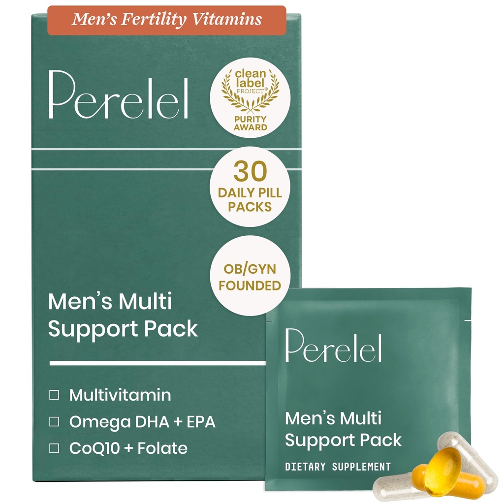 Perelel Men’s Multi Support Pack, Daily Multivitamin with Magnesium, Omega 3, CoQ10 & Folate, Nutritional Support for Men’s Wellness, Soy & Gluten Free, Non GMO, 30 Daily Pill Packs