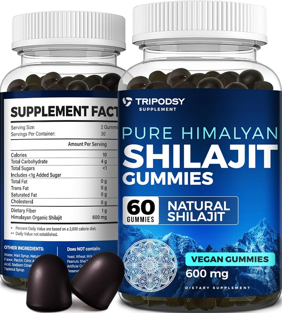 纯喜马拉雅有机物 Shilajit Gummys - Potent Shilajit Resin 供男女使用 - 100% 天然 90+ 轨迹矿物 - Boost Energy, Virtuality, and Immune Support - 60 Gummys