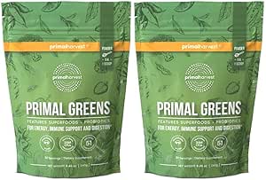 Primal Harvest Primal Greens Powder, 30 Service Once Daily Supergeens 营养补充剂 Spiruina, 蘑菇混合剂与Probiot 支持能源,健康, 和消化