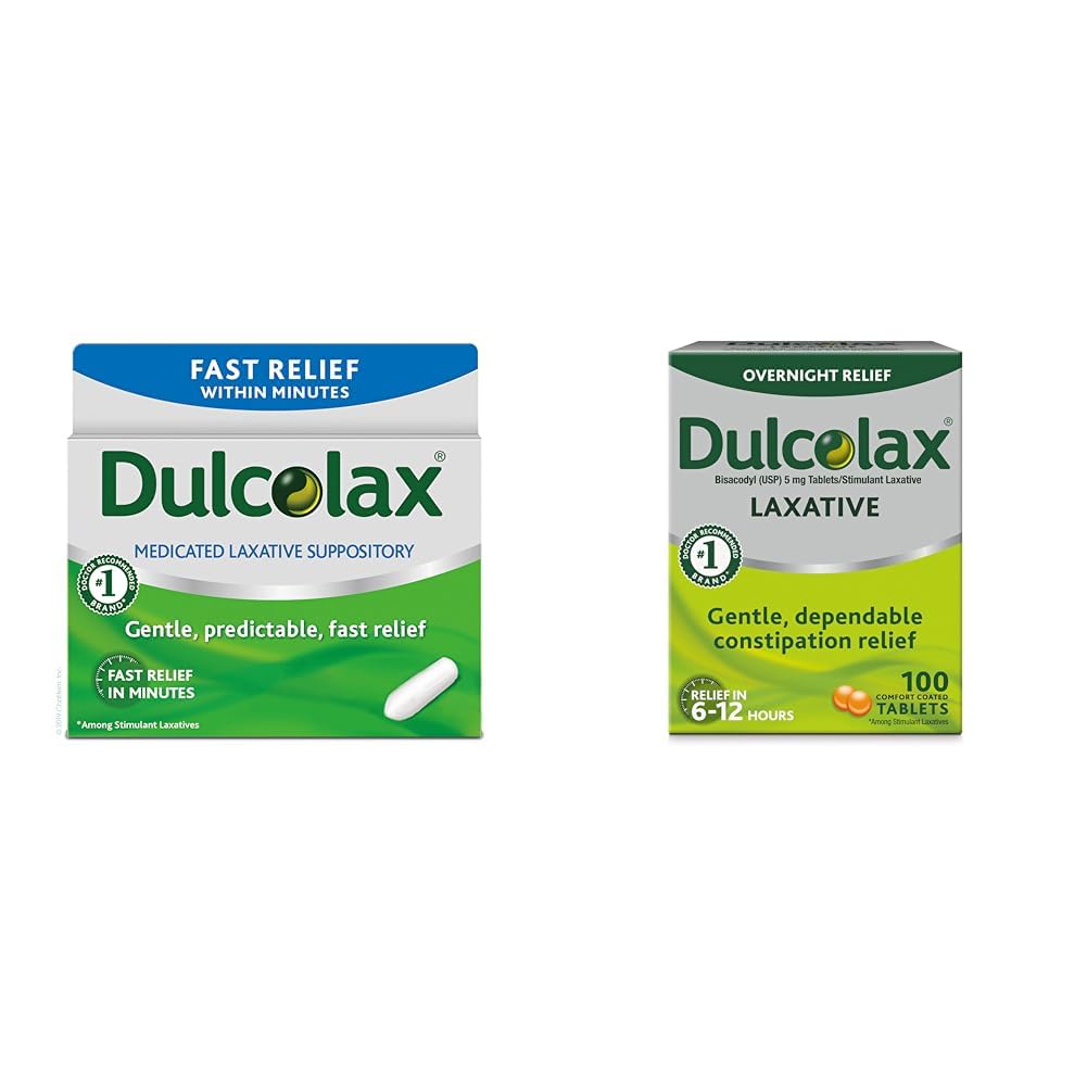 Dulcolax Fast Relief Medicated Laxative Suppositories Fast Relief & Stimulant Laxative Tablets (100 Count) Gentle Overnight Constipation Relief, Bisacodyl 5mg