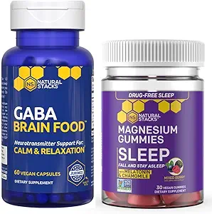 Natural STACKS GABA 脑食品 + 睡眠镁 胶囊 - 支持睡眠和放松* - 90总片