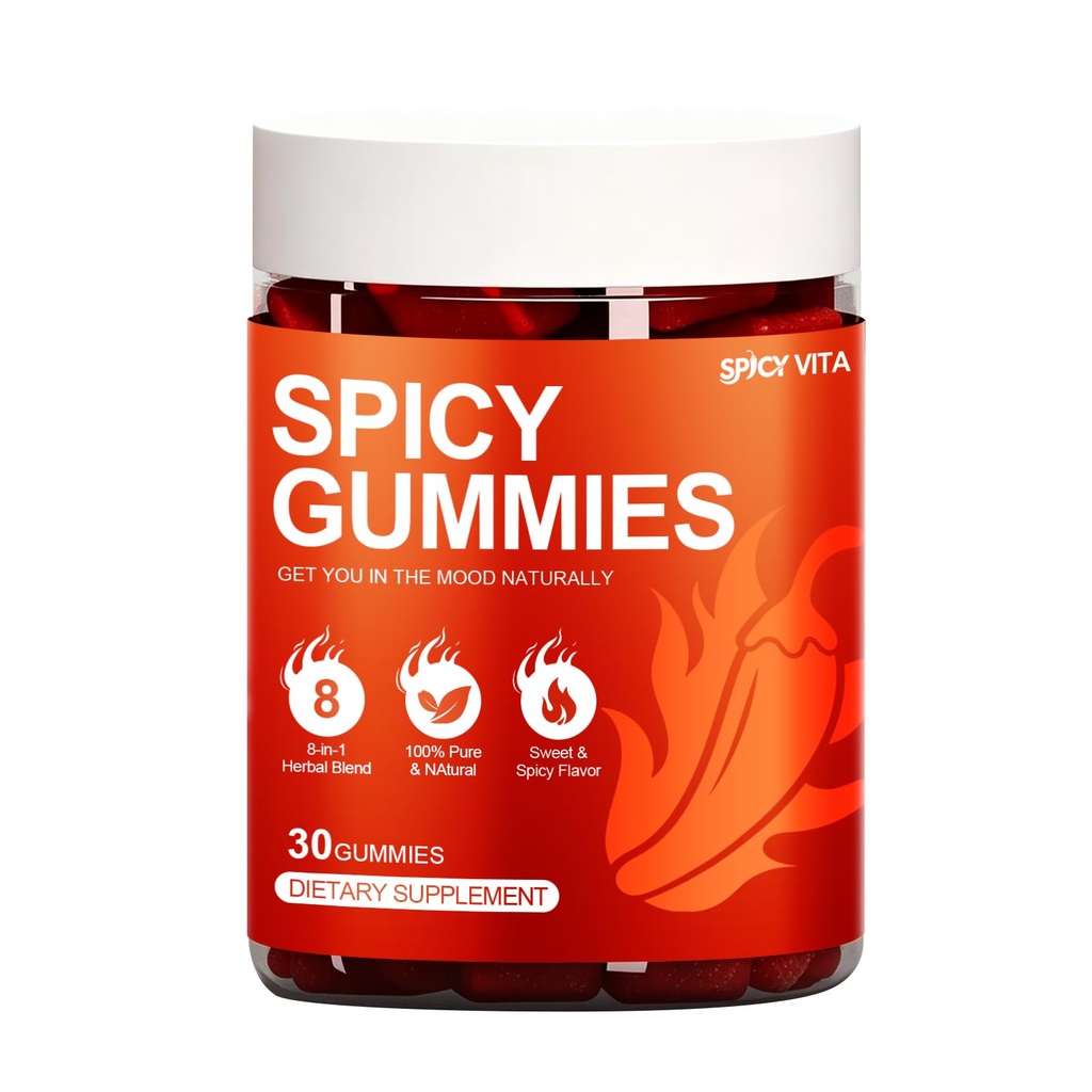 Spicy Gummies Hot Peach Gummies, Natural Mood Support, Female Vitality & Energy, Contain Extracts of Muira Puama, Natural Chili Flavor, Chili Pepper and Maca, 30 Capsules