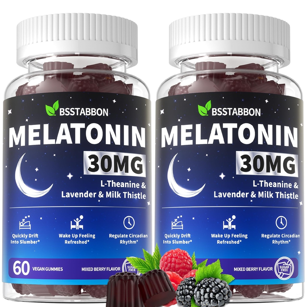 Adults Melatonin Gummies 30mg: Extra Strength Sugar Free Melatonin Gummies with Magnesium L-Theanine Chamomile Lavender Vitamin B12 B6 D3 - Nighttime Deep Zzz Aid Immune Support(120Count)