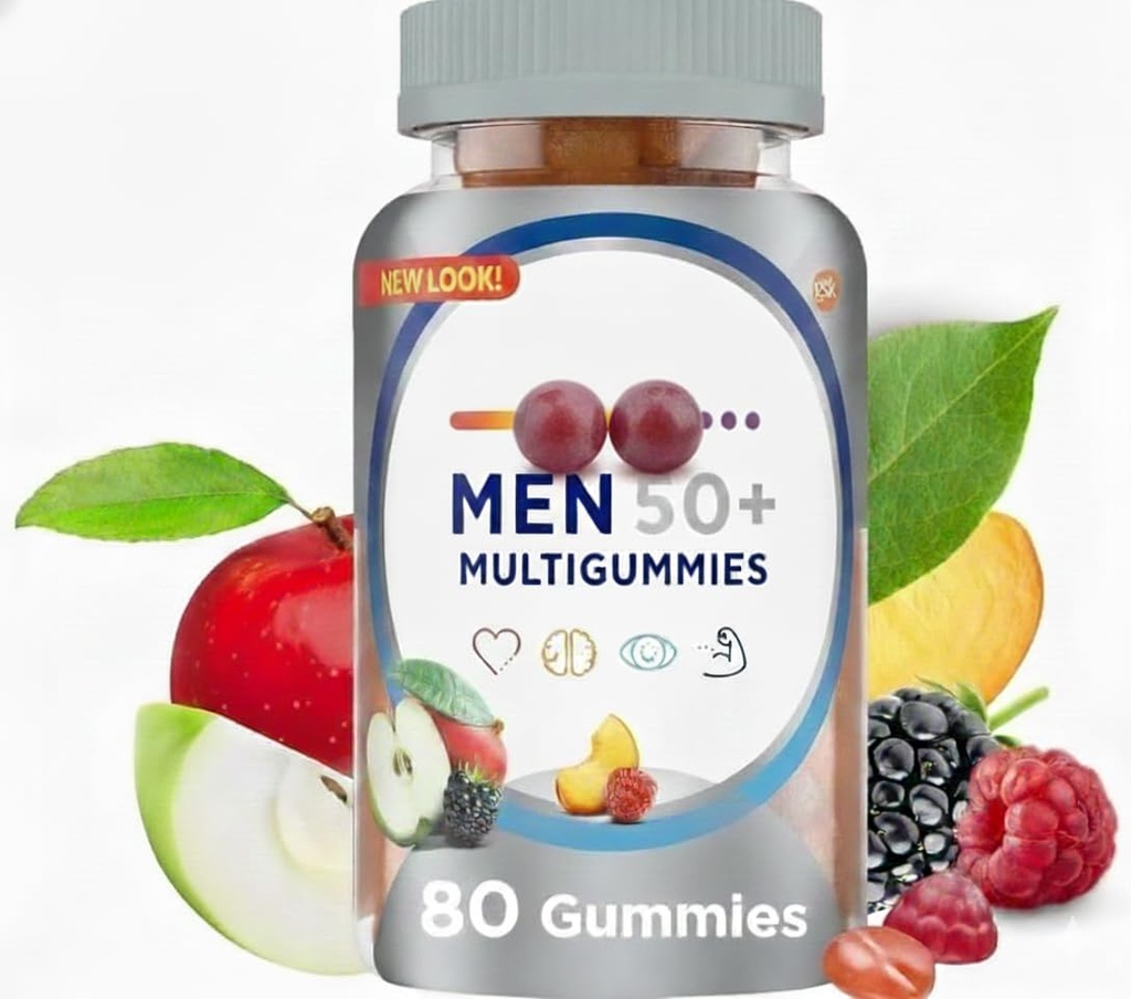 Multigummies, Supplements for Men, Gummy Vitamins for Man 50 Plus Multivitamin, with Vitamin D, B6 & B12, Vitamins and Supplements, Assorted Fruit Flavor, 80 Count Gummies (Men 50+, 80ct)
