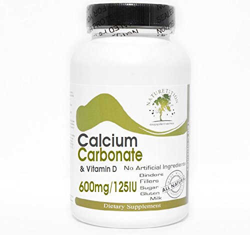 Calcium Carbonate 600mg & Vitamin D 125IU ~ 200 Capsules - No Additives ~ Naturetition Supplements