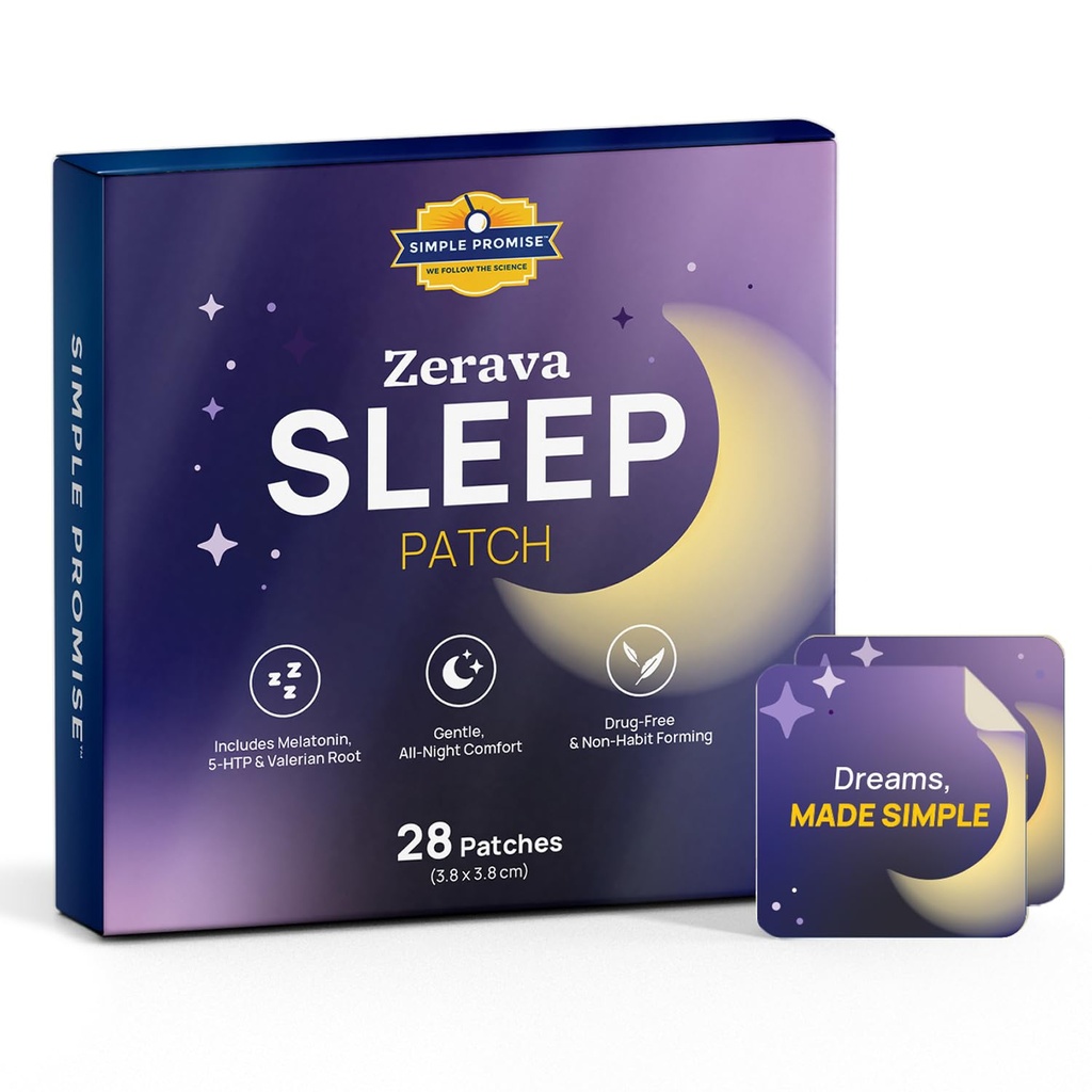 Simple Promise Zerava Sleep Patch for Adults | Bedtime Support for Tired Adults & Busy Parents | Comfort Feel that Holds All Night | 8-Hour Slow Release | Easy On & Off | 28 Patches | Lavender