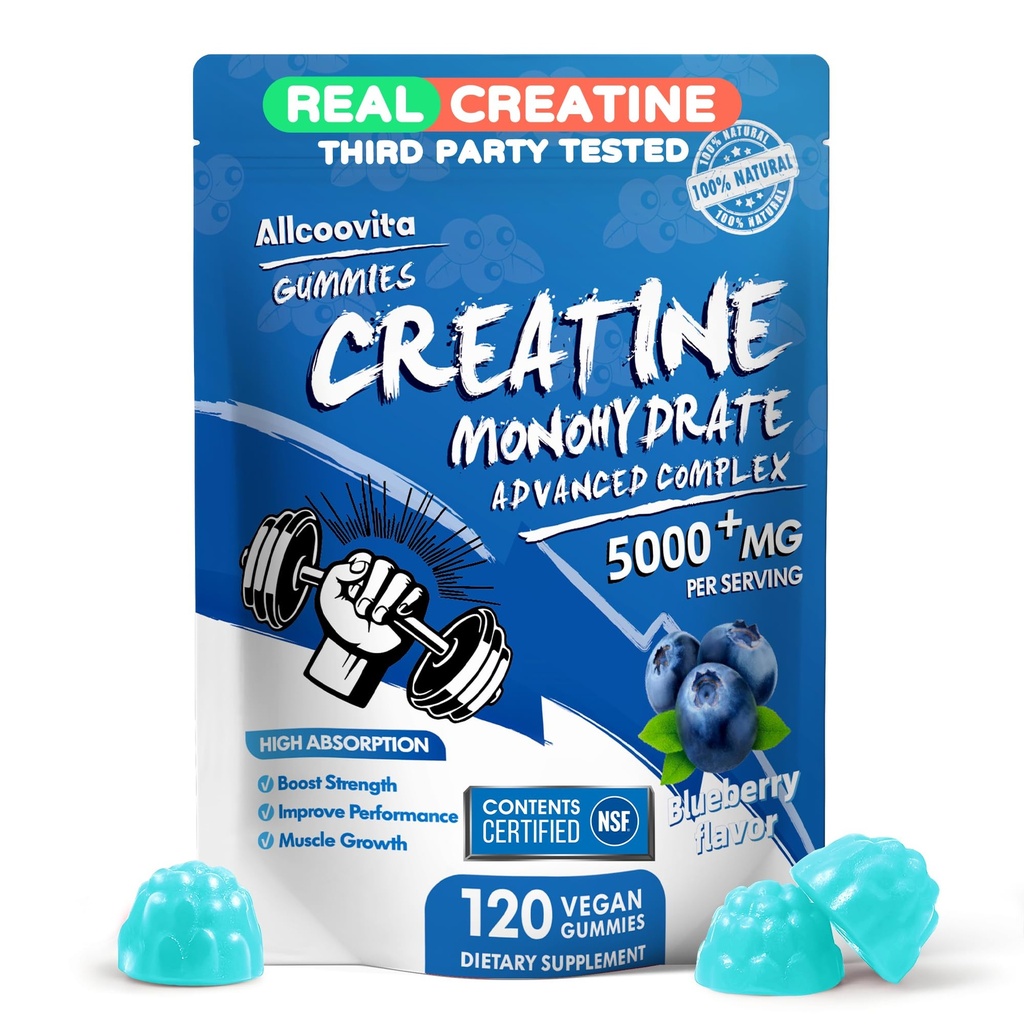 Creatine Monohydrate Gummys Complex for Men and Women - 120 Gummys 高级公式,L-Taurine + Vitamin B12 肌肉强度,肌肉构建器,能量靴,预选补充-蓝莓