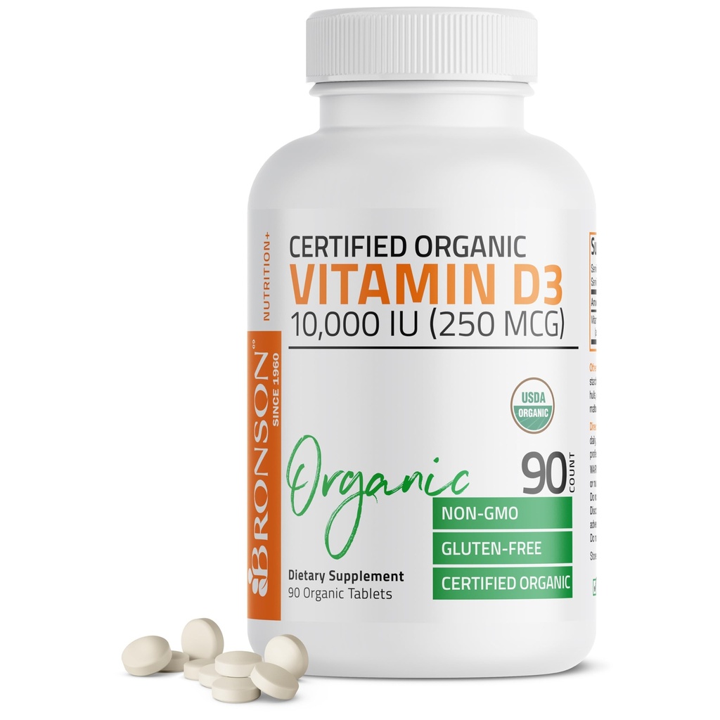Bronson Vitamin D3 10,000 IU for Immune Support, Healthy Muscle Function & Bone Health, High Potency Organic Non-GMO Vitamin D Supplement, 90 Tablets