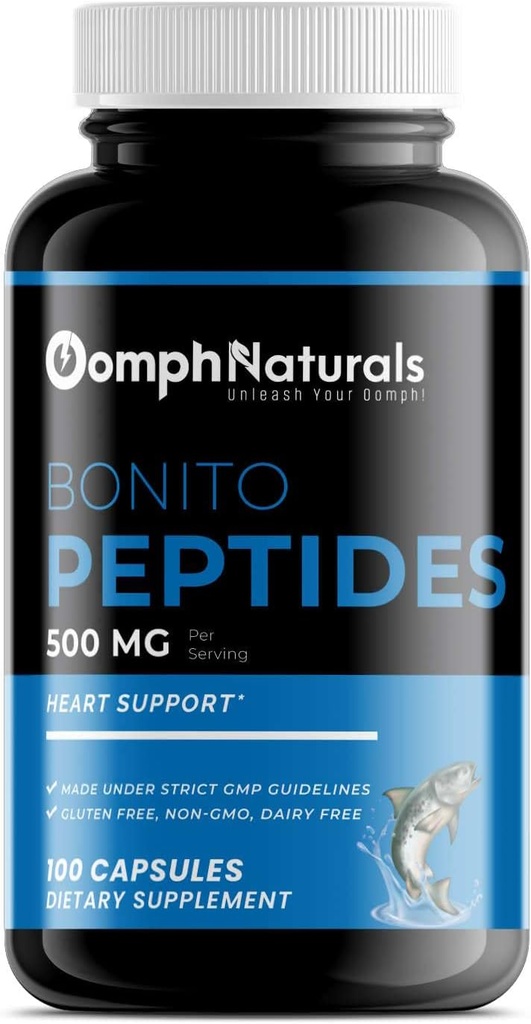 Bonito Peptides,500mg Bonito鱼提取,100 Capsules 100天供应,非GMO,Gluten Free,心脏健康补充