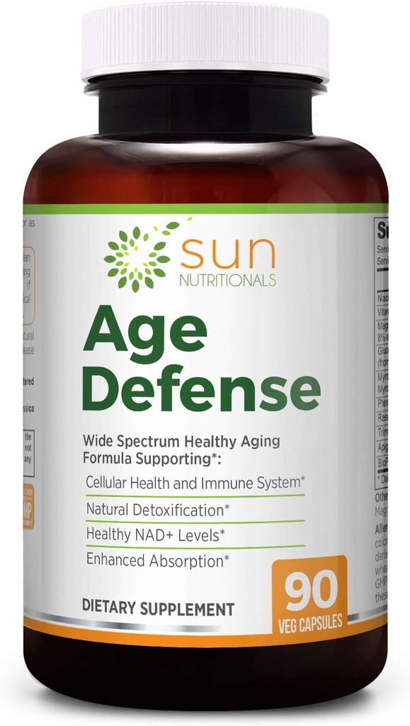 用硫苯前体Glucoraphain & Myrosinase、NAD+和Apigenin、Niacin & TMG、Nrf2 & Sirtuin活化剂Pterostilbene、Trans-Resveratrol、维生素K2、镁、90VCaps进行年龄防御