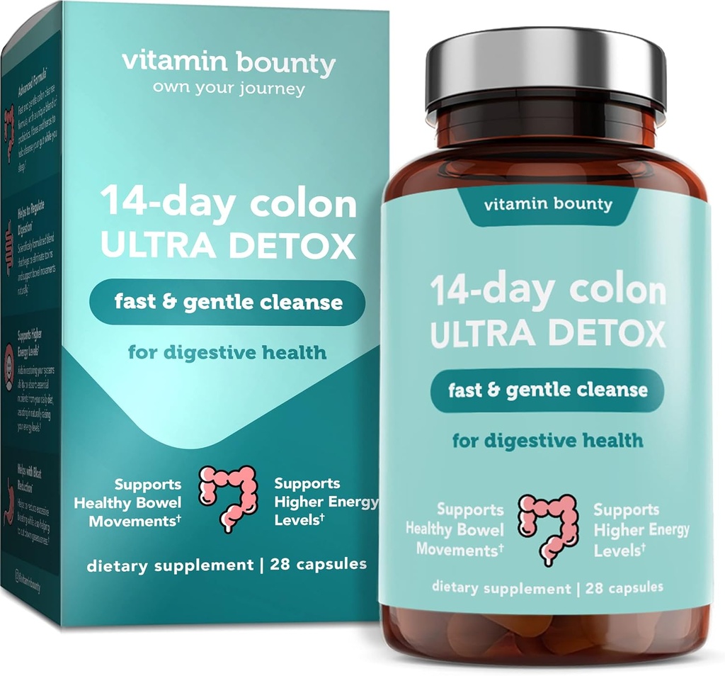 Vitamin Bounty 14-Day Colon Ultra Detox Cleanse - Gentle Colon Cleanse, Colon Cleanser Detox, Soothing Gut Cleanse, Support Gut Health and Regular Bowel Movements, Digestive Health - 28 Capsules