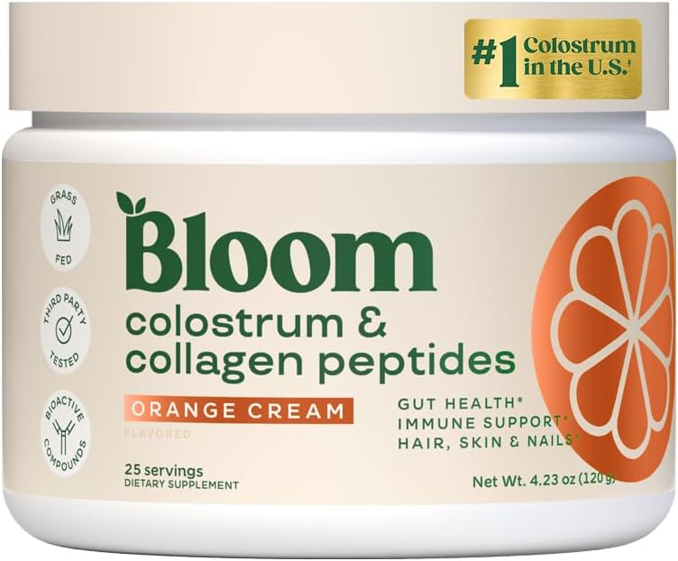 Bloom营养 Bovine Colostrum Powder 配以维生素B-12用于Gut健康,免疫支持,头发生长和美容补充 QQ橙色奶油,25种服务