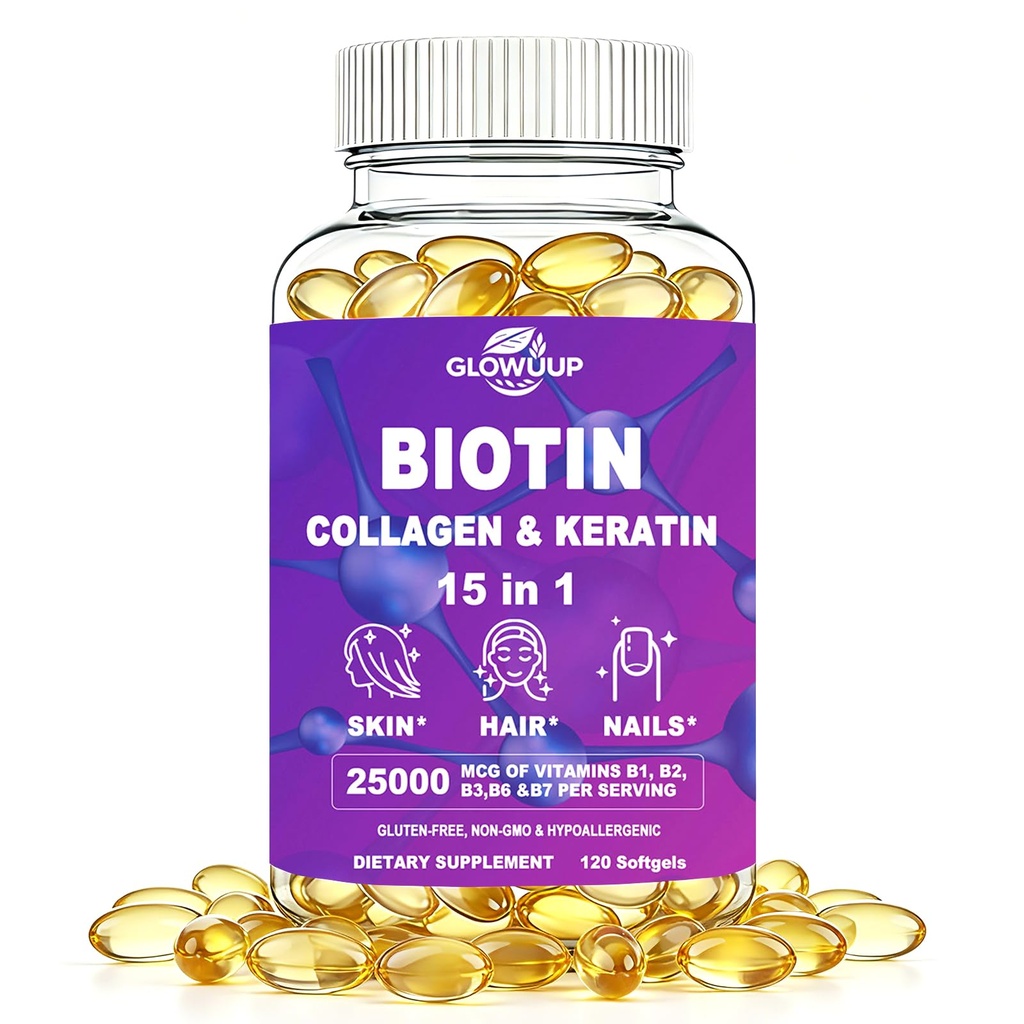 Biotin for Hair Growth Women Men, Biotin Collagen Keratin Supplements with Hyaluronic Acid, B Complex Vitamins & Bamboo Extract MSM, Supports Hair, Skin, Nail Health | Gluten & GMO Free, 60-Day Supply