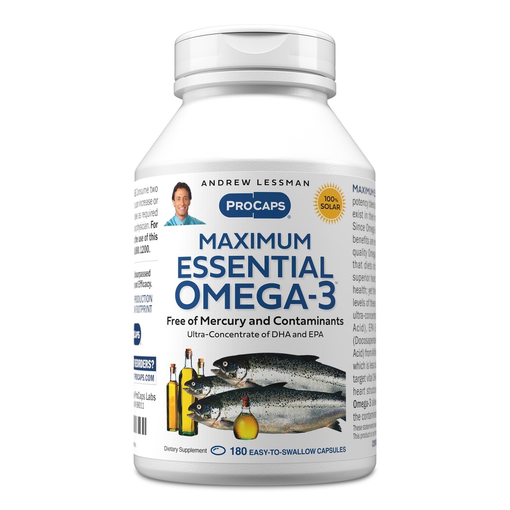 AndreW Lessman 最大基本 Omega-3, 180 软胶 - Ultra-Pure Omega-3 鱼油 1200 mg-HA, 无汞补充- Small, 容易吞食鱼油盖
