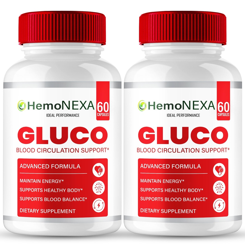 Hemonexa Gluco Blood Optimizer Capsules, Official Hemonexa Supplement Pills - Maximum Strength, All Natural Healthy Circulation & Stable Levels, Advanced Hemo Nexa Health Support Reviews (2 Pack)
