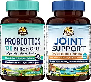 Vitalitown Probiotic + Glucosamine Chondroitin MSM Bundle (Pack of 2) + Probiotic 120亿 CPUs (项目1) 和 联合支助 * (项目2) + 30 Probiotic Capsules 和 90 联合Capsules