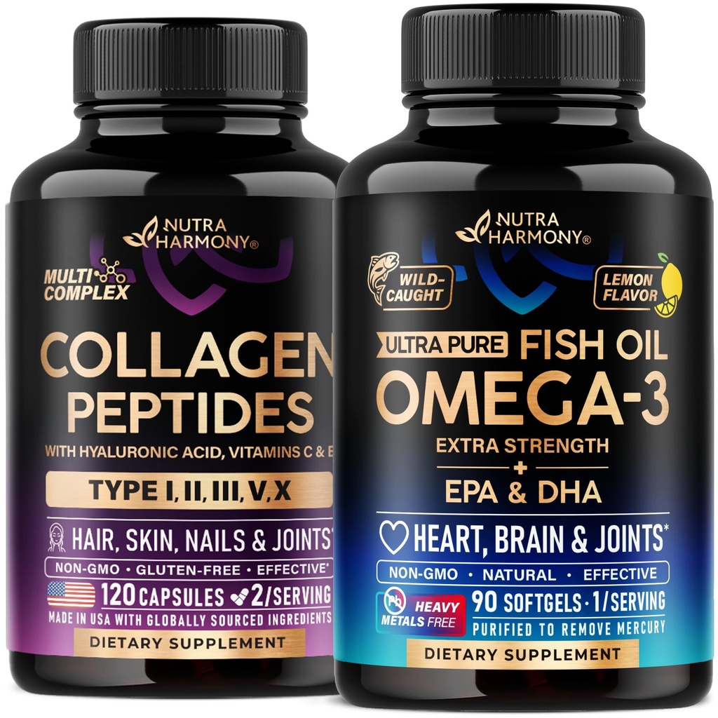 Collagen Peptides Capsules & Omega 3 Fish Oil Softgels