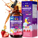 NSF Certified Kids Magnesium Liquid Drops - Magnesium Glycinate for Kids with L-Theanine, Omega-3, Zinc & Vitamins D3 B6, Magnesium Drops for Kid Sleep, Calm, Focus & Brain Support, Strawberry Flavor