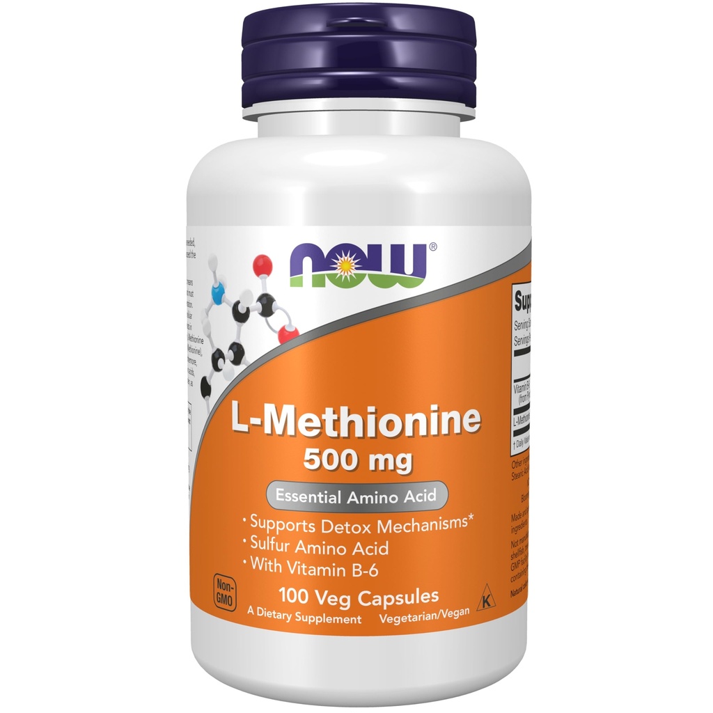 NOW Foods Supplements, L-Methionine 500 mg with Vitamin B-6, Supports Detoxification*, Amino Acid, 100 Capsules