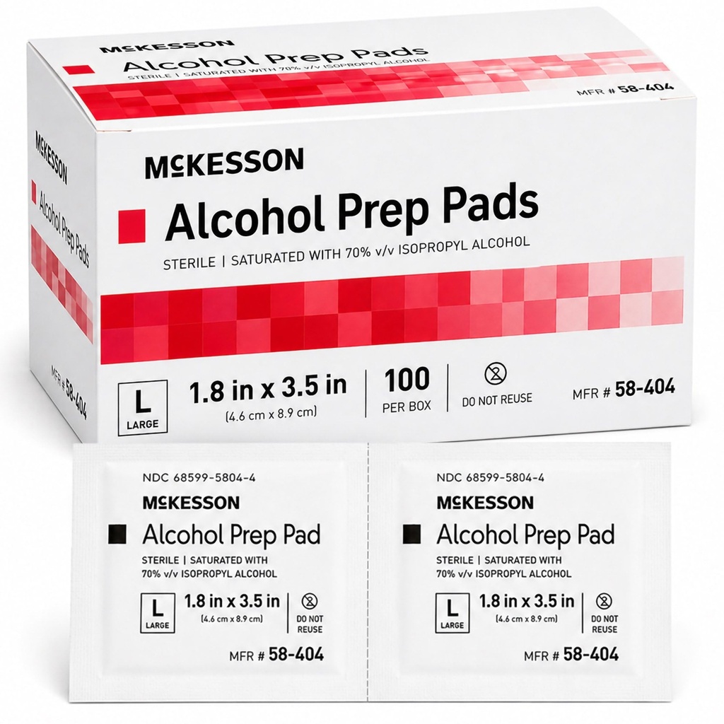 McKesson Alcohol Prep Pads, (100 Count) - Sterile, Individually Wrapped Wipes, 70% Isopropyl Alcohol, Large Size, 2-Ply, Medical Grade, First Aid, 1 Box