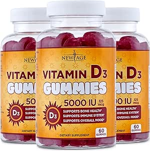 新AGE维生素D35,000 IU 125mcg Gummys - 支持免疫支持,强骨健康 - 非GMO,无Gluten-free,乳制品,无Gelatin(180 Gummys (Pack of 3))